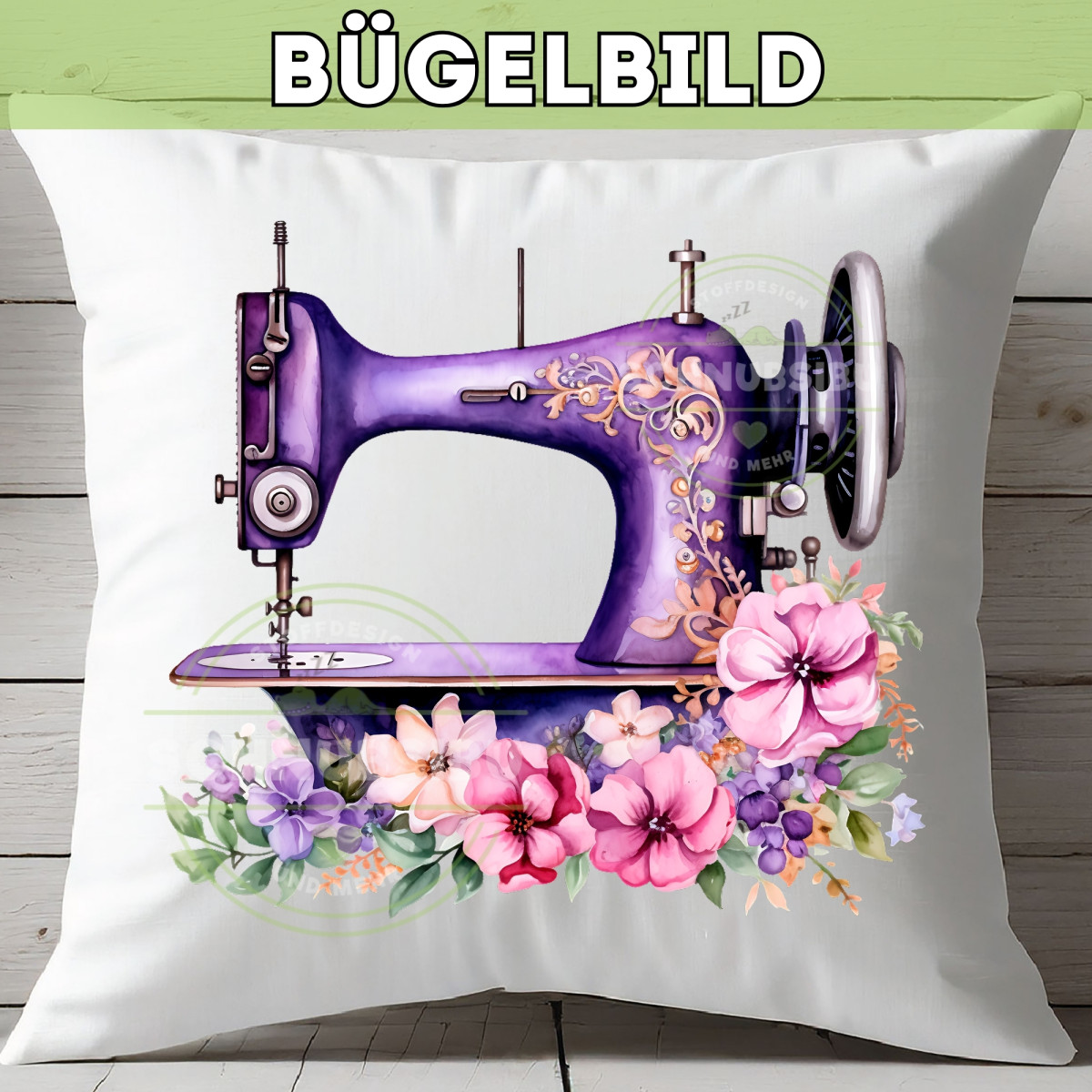Bügelbild Nähmaschine lila